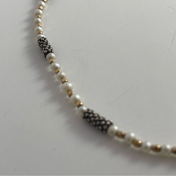 Silver, Gold Tone beads, pearls necklace 16” - Picture 4 of 11
